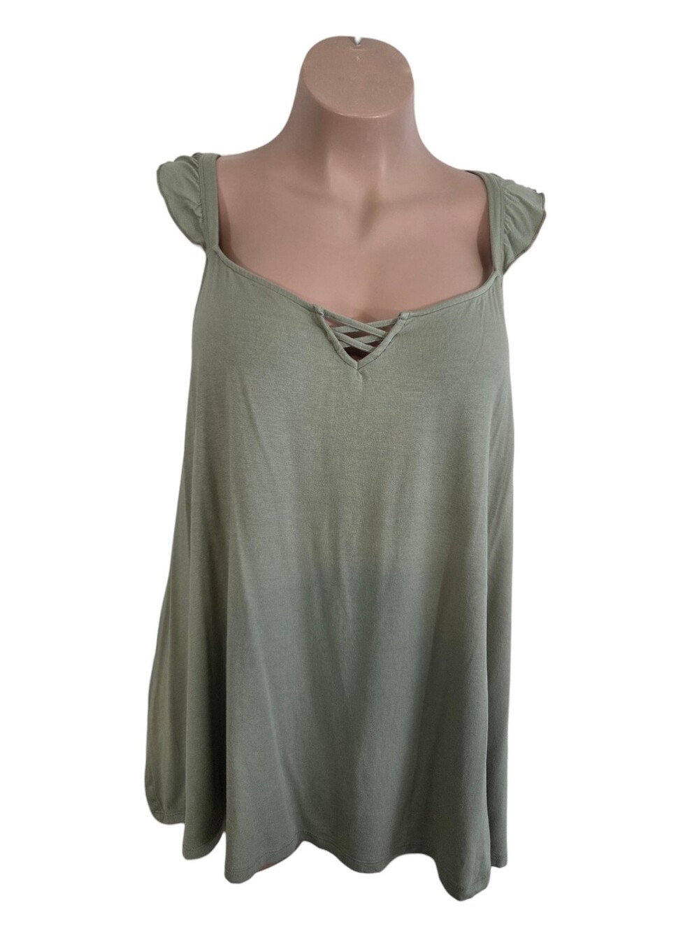 Torrid Super Soft Knit Laced Ruffle Strap Tank Top Olive Size 4 ~ Pre-Owned